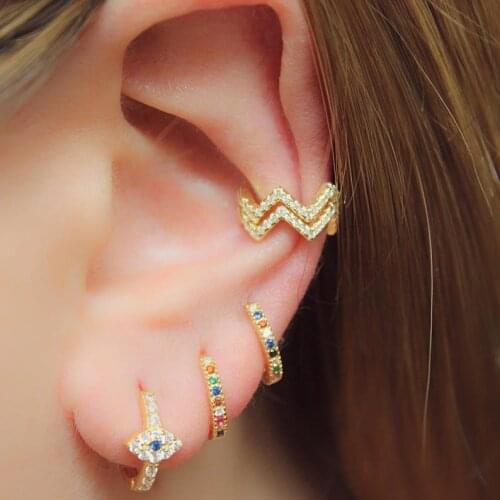 2020 New 925 Sterling Silver Colorful CZ Rainbow Circle Hoop Mini Small Earring For Girl Women Delicate Tiny Fashion Jewelry