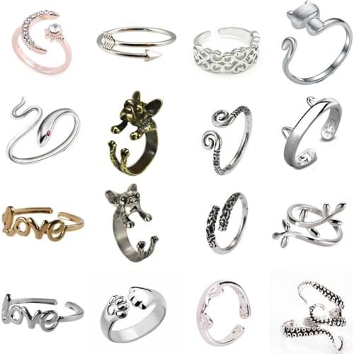 Fashion Women Girl Cute Simple Metal Love Heart Cat Dog Foot Open Adjustable Rings Animal Style Hollow Paw Ring Jewelry