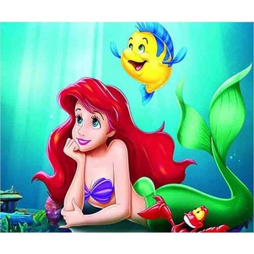 Disney 5D DIY Diamond Painting Cross Stitch Kits Cartoon Picture Round Diamond Embroidery Mermaid Princess Mosaic Home Decor