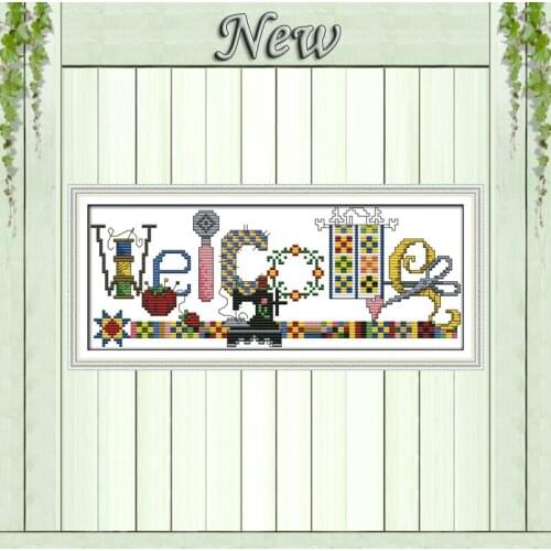Sewing machine welcome card cartoon paintings counted print on canvas DMC 11CT 14CT kits Cross Stitch embroidery needlework Sets