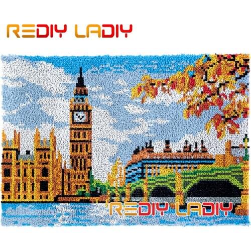 Latch Hook Kits London Scenery DIY Carpet Rug Needlework Plush Wall Hanging Chunky Yarn Art Crocheted Floor Mat Hobby & Crafts