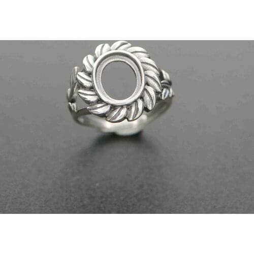 8x10mm oval cabochon bezel tree leaf antiqued solid 925 sterling silver adjustable ring settings 1223095