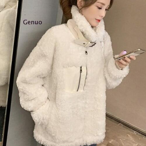 Full Thick Zipper Loose Lamb Wool Jacket Woman 2020 Autumn Winter Parker Jackets Female Korean Fur Short Overcoat Women