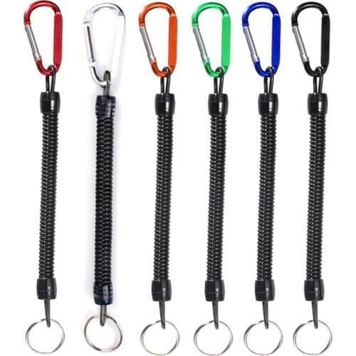 QuanMiao Fishing Lanyard Spring Rope Fishing Trackle Fishing Tools Fishing Rope with Camping Carabiner Secure Locker