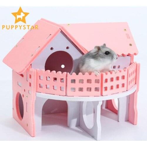 Pink Wood Hamster House Villa Solid Washable Rat Houses Hamster Play Guinea Pig Cage Hamster Cavies House Pet Accessories ZG0012
