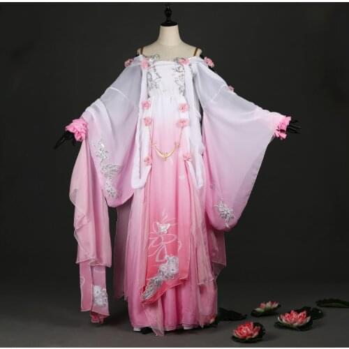 Pink Blue Jian Wang III Cang Hai Jian Bai Cai Lolita Anime Cosplay Costume Hanfu Computer Game Jian Xia Qing Yuan III