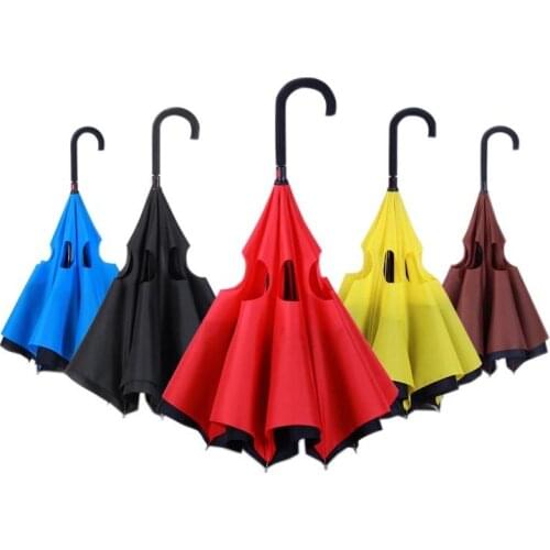 Folding Long Shank Double Layer Inverted Umbrella Windproof Reverse C-Hook male golf umbrella reverse Umbrellas For Women