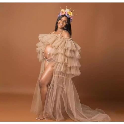 Sexy Tulle Maternity Robes See Through Sheer Off The Shoulder Women Dresses For Photography Long Puffy Tulle Robe Custom Made