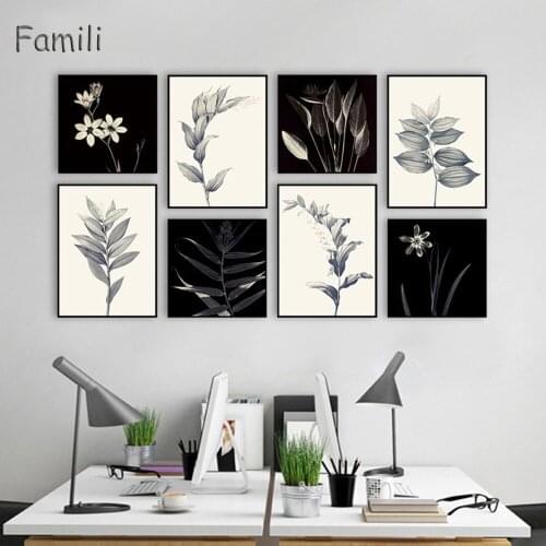 Black and white modern flower Canvas Painting Wall Art Print Painting DecorWall Pictures Living Room Decor No Frame