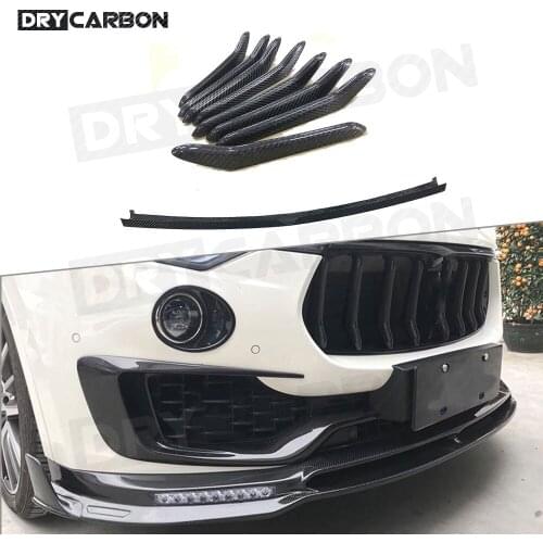 Real Carbon Fiber Front Grill Cover Trim Stickers Strips for Maserati Levante 2016-2019 9PCS/Set Grille Frame Car Styling