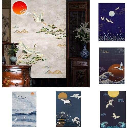 Chinese Painted Fabric Bedroom Partition Curtain Home Decoration kitchen Shower Door Curtain Geomantic Curtain Blackout Curtain