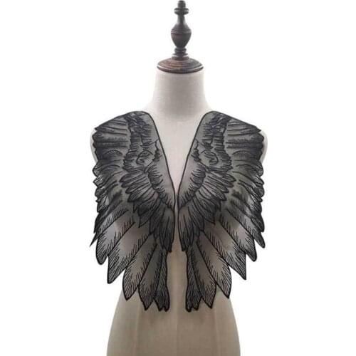 1 Pair Embroidery Black White Wings Motif Neckline Collar Lace Fabric Appliques for Wedding Dress Craft Applique Trim BW154