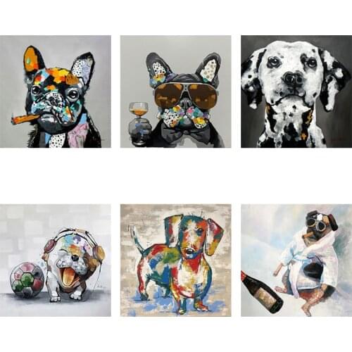 Funny Dogs Canvas Art Posters and Prints Custom Drunk Smoking Bulldog Graffiti Dachshund Oil Paintings Wall Pictures for Bedroom