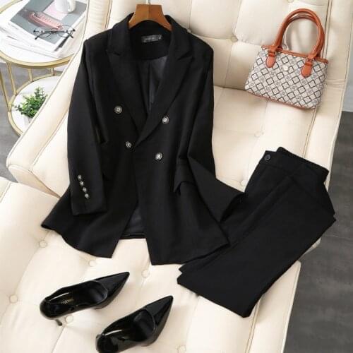 Ladies suits autumn and winter new fashion black long section professional decoration trousers wild womens two-piece suit