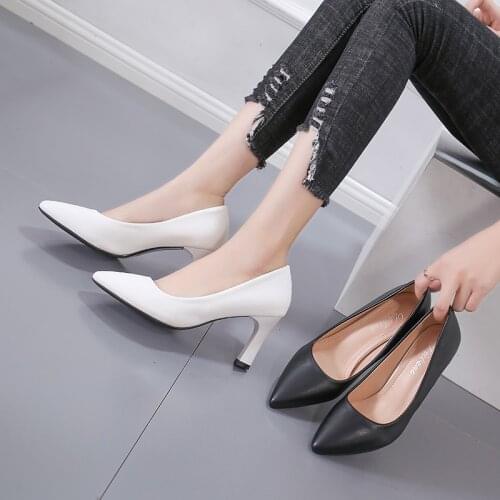 Big Size Woman Dress Shoes Pointed Toe Pumps White Wedding Shoes Ol Office Shoes 6cm 8cm Pump Black Ladies zapatos mujer 78L83