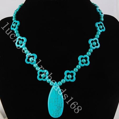 Free Shipping Women Fashion Jewelry Blue Howlite Beads Drop Necklace 18" FG3243