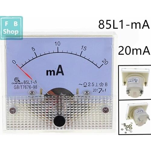 1PCS 85L1-mA 20mA AC White Plastic Shell Analog Panel AMP Meter Ammeter
