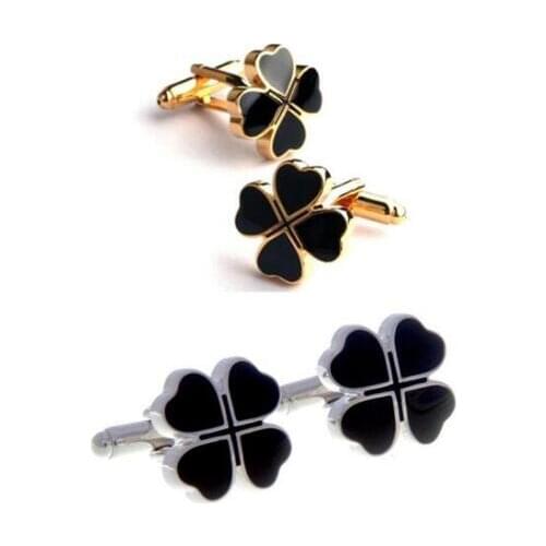 20pairs/lot Classic Gold/Silver Four Leaf Clover Cufflinks Black Enamel Flower Cuff Links Copper Cuff Studs Mens Jewelry