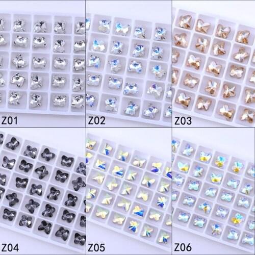20Pcs K9 Crystal Glass Butterfly Shaped Pointback Glue On Rhinestones Multi-Faceted Rhinestones Diy Clothing/Nail Accessories