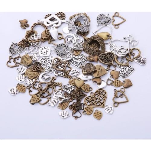 20pcs Random Heart Charms Bulk Lot Metal Antique Bronze Color Charms Pendants fit Bracelet Necklace Findings DIY Jewelry Making