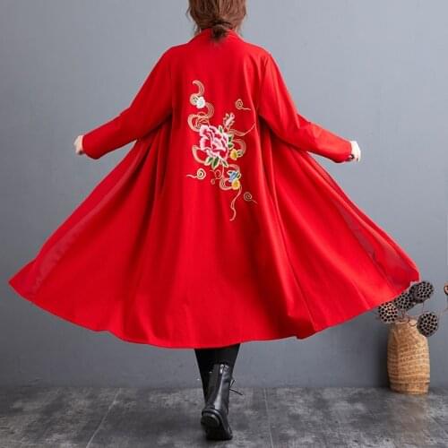 2020 Chinese Style Trench Coats Autumn Windbreakers Long Jackets For Women Cotton Robe Vintage Femme Han Chinese Clothing 11425