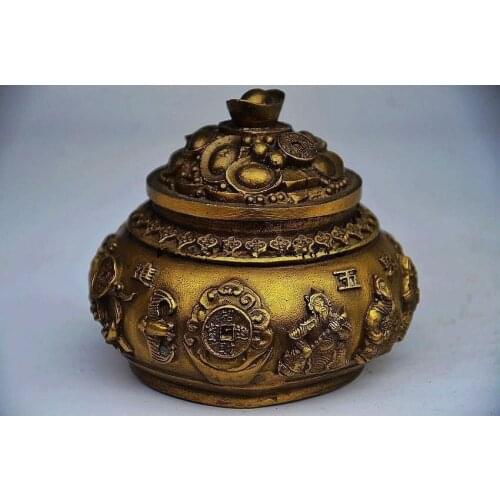 3.54 inch / CHINESE HANDWORK BRASS GILT GOLD CARVED CORNUCOPIA/INCENSE BURNER