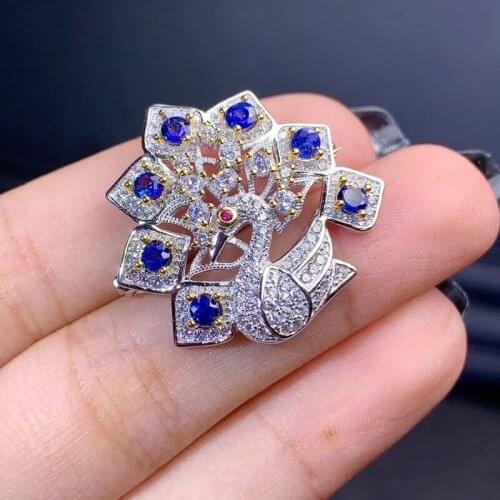 Natural Sapphire Brooch, 925 Silver, Phoenix Style, Good Quality Gemstones and Luxurious Atmosphere
