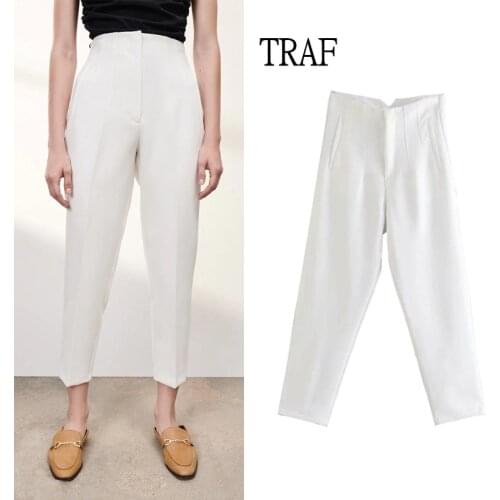 TRAF Pants Za Women 2021 Fashion High Waist Office Lady y2k Zipper Chic Pocket Straight Suits Pant Korean Fashion Trousers Mujer