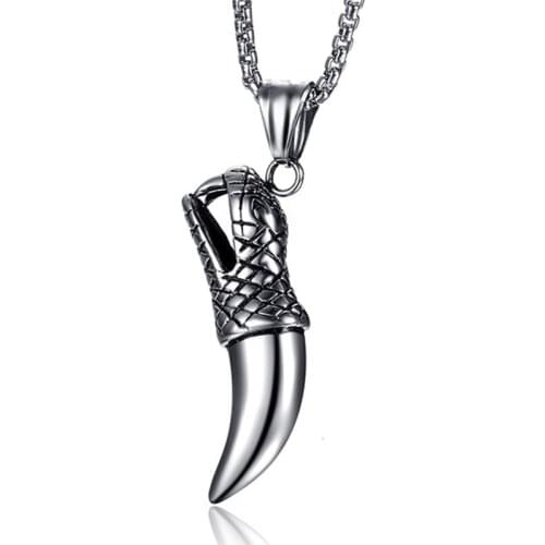 Viper Pendant Necklace Silver Color Wild Animal Snake Head Snake Teeth Medallion Chains Necklace