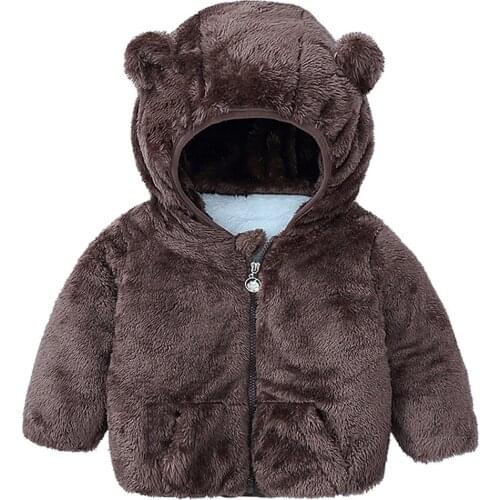 3-9 Years Kids Baby Flannel jacket Warm Girls Boys Winter Fleece Jackets Zipper Hooded Coats Bear Ear Child Thick Outwear Coat