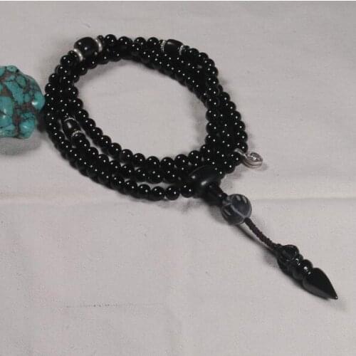 Designer Mala Genuine obsidian tibetan mala Buddhist 108 payer beads mala Tibetan blessed mala dorje amulet