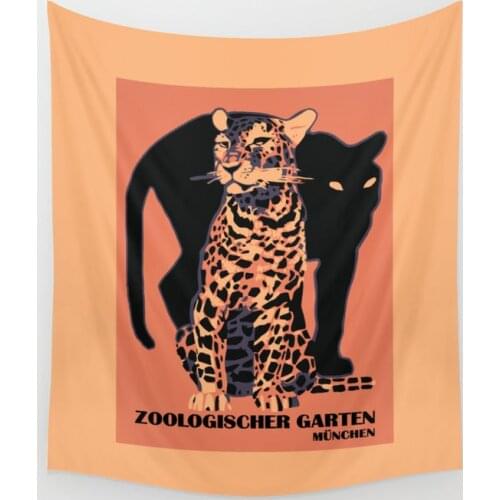 Retro Vintage Munich Zoo Big Cats Wall Tapestry Cover Beach Towel Picnic Yoga Mat Home Decoration