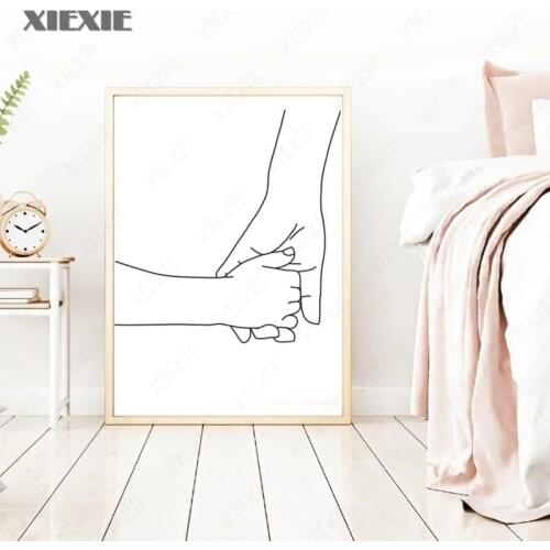 Holding Hands Line Art Print Mom Child Hands Poster Nursery Wall Art Canvas Painting Nordic Love Wall Picture Kids Room Decor