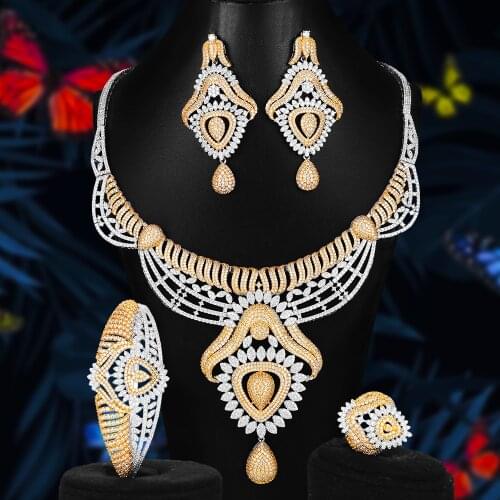 KellyBola Luxury Classic Expensive Necklace Earrings Sets Bangle Ring 4PCS Bridal For Women African Wedding Jewelry