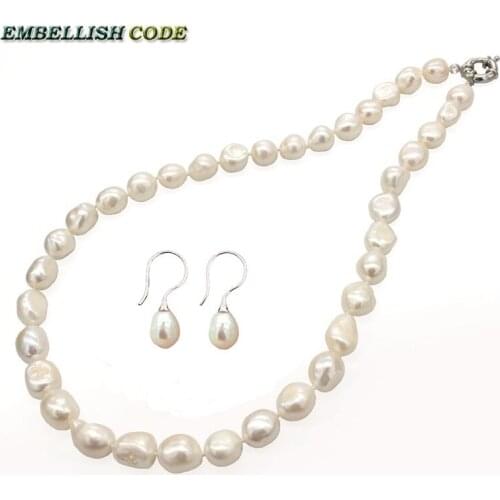 Selling well wonderful baroque real cultured pearls choker necklace hook dangle earring set white fine jewelry for girl women