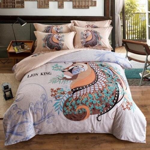 New Sanding 100% Cotton Printed Flower Bedding Set Cartoon Bed Sheet set Duvet Cover Pillowcase Queen King 4pcs lion king