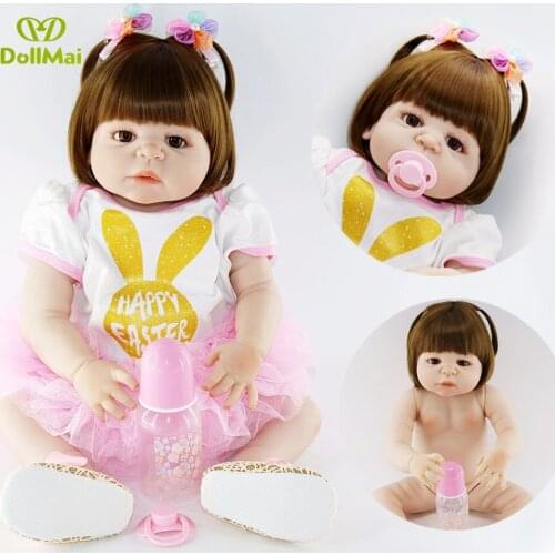 DollMai Lifelike Full Silicone Reborn Baby doll Menina Alive 23'' toddler bebes reborn Bonecas girl kid toys gifts