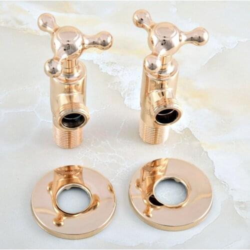 2 Pcs Gold Color Brass Bathroom Hardware Accessories 1/2" male Angle Stop Valve Dav015