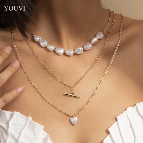 YOUVI Korean Fashion Pearl Necklace Set for Women Jewelry Gothic Accessories Womens Chain on the Neck Pedants Choker Necklace