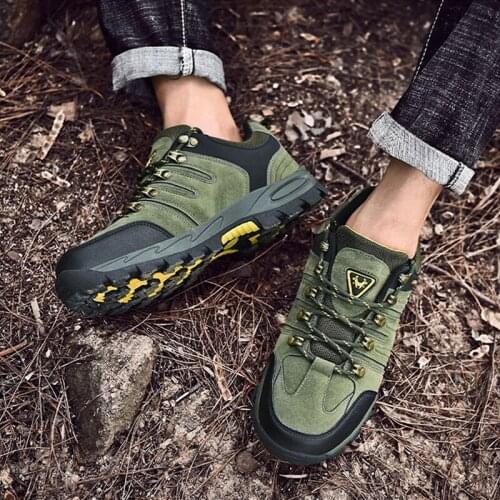 New Men Hiking Shoes Waterproof Mountain Boots Outdoor Male Travel Trekking Sneakers Climbing Hunting Tactical Equipment Green