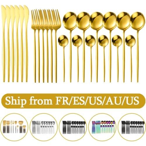 24pcs Gold Dinnerware Set Stainless Steel Tableware Set Knife Fork Spoon Silverware Set Safe Cutlery Set kitchen accessories