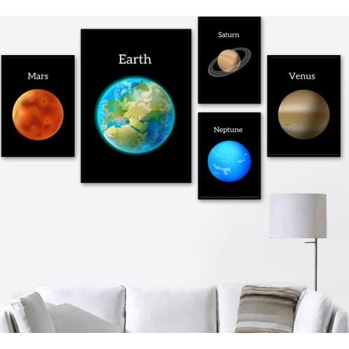 Venus Pluto Planet Sun Earth Moon Neptune Nordic Posters And Prints Wall Art Canvas Painting Wall Pictures For Living Room Decor