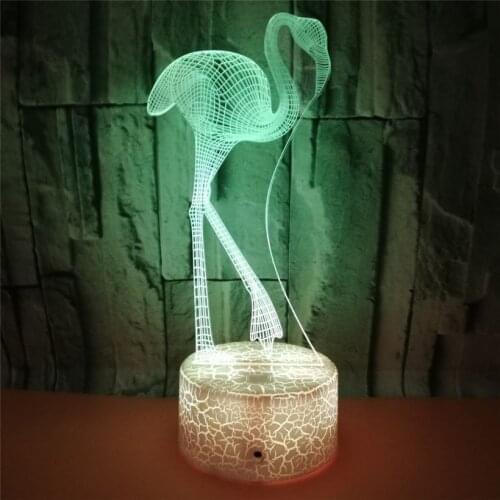 2019 Flamingo 3D Illusion Night Light New Crack Base USB 7 Color Flashing Gradient LED Acrylic Sleeping Lamp