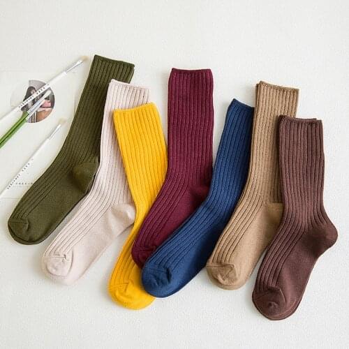New Korean Japanese Harajuku Retro Women Cotton Loose Socks 200 Needles Soft Solid Colors Socks Knitting Street Fashion Socks
