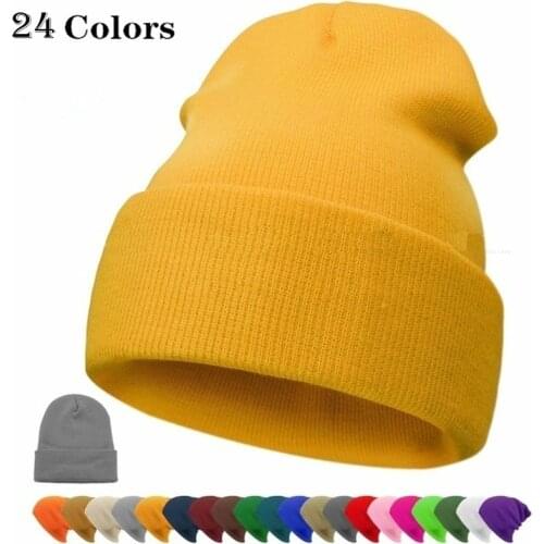 New Hip-hop Knitted Soft Warm Hat Women Men Ski Hood Fashion Unisex Winter Plain Borderless Fluorescent 24Color Thread Beanie