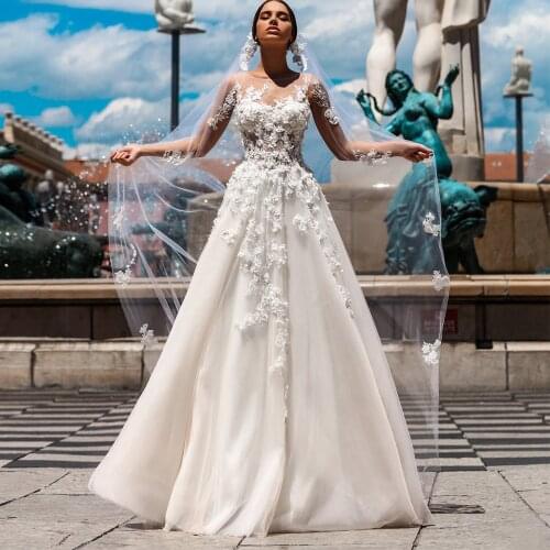 New Arrival Long Sleeves A Line Wedding Dresses Robe de Mariee Princesse de Luxe 3D Flowers Garden Boho Bridal Gowns