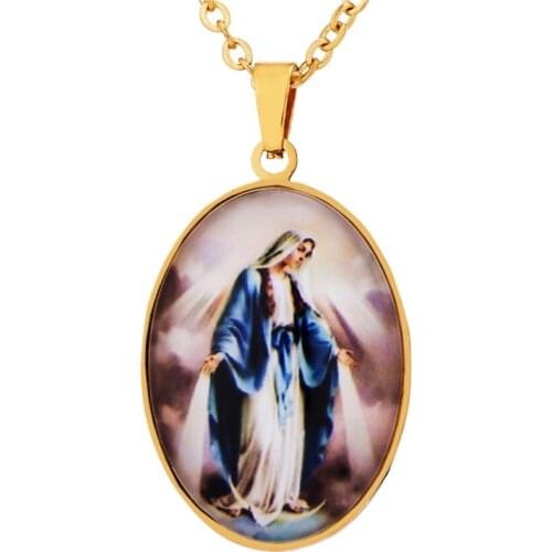 Religious Virgin Mary Stainless Steel Necklace Chain Catholic Lady Of Guadalupe Figure Pendants Necklaces For Women Men Jewelry