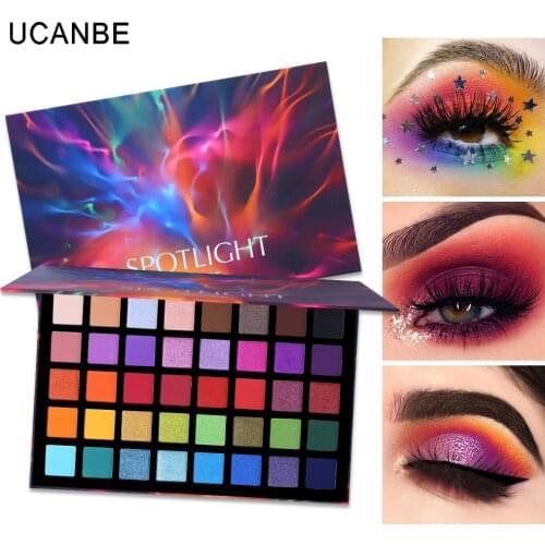 UCANBE Spotlight 40 Color Eye Shadow Palette Colorful Artist Shimmer Glitter Matte Pigmented Powder Pressed Eyeshadow Makeup Kit