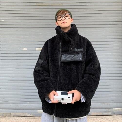 New Mens Lambswool Thick Warm Coat Loose Style Oversize Winter Parkas Outwear Black K7