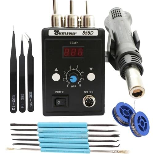 Sumsour Black Hot Air Gun 858D Rework Solder Station Soldering Heat Air Gun Station 220V / 110V Welding Repair Tools